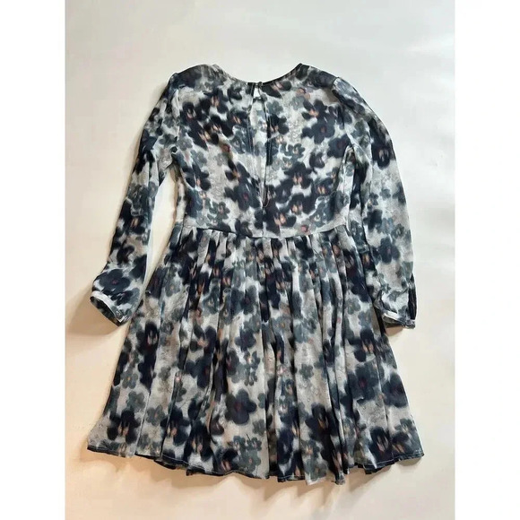 Kimchi Blue Dress Womens 0 Floral Watercolor Blue Open Back Sheer - Picture 15 of 15